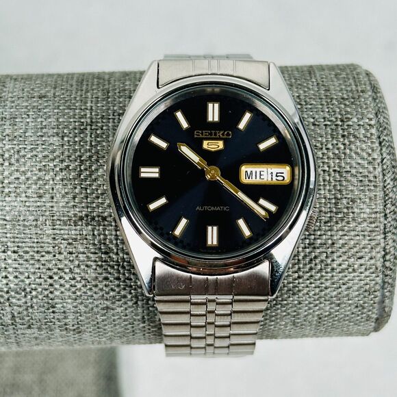 Seiko Other - Seiko 5 Automatic Watch Mens 34mm Day Date Black Dial Silver Tone 7S26-0560